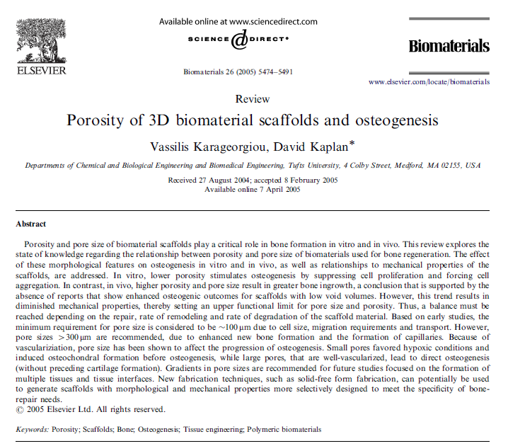 Porosity of 3d biomaterial scaffolds and osteogenesis